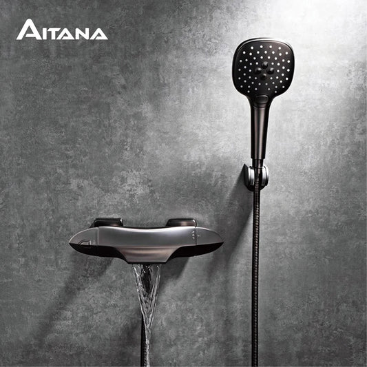 Luxury brass Gold bathroom faucet with simple constant temperature design Dual control of Hot & Cold 2 function bathtub Mixer