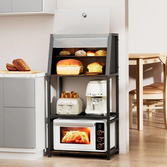RBXC 2 In 1 Bread Box Baker Rack For Kitchen Organizers