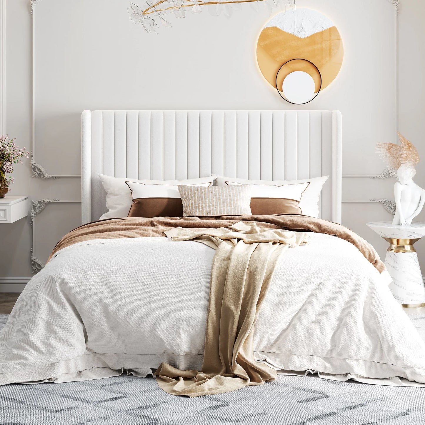 HOOMIC Velvet Upholstered Bed Frame With Wingback Headboard