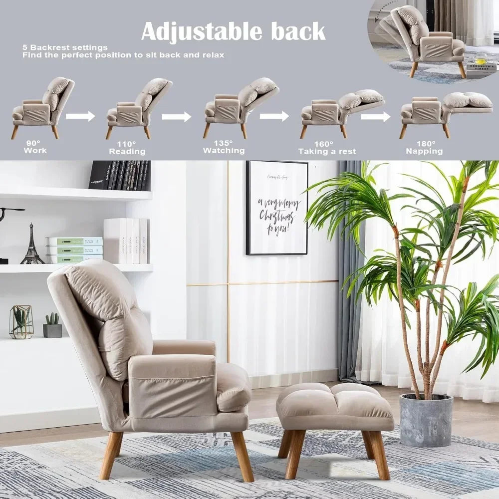 Best Accent Chair with Ottoman – Adjustable Backrest & Side Pockets