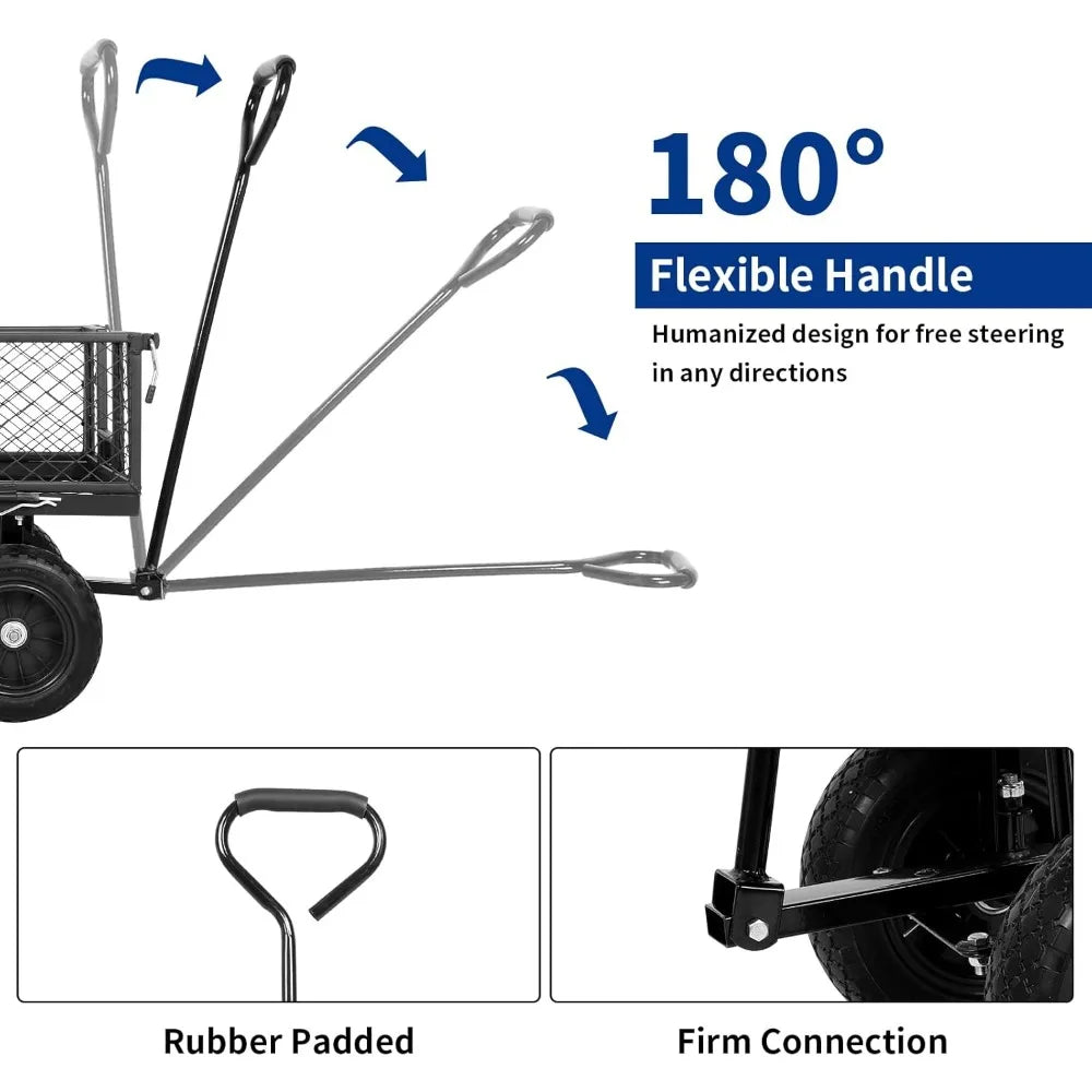 Flat Free Tire Steel Garden Cart 400 Lbs Rotating Handle