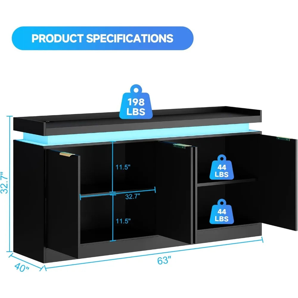 MKDK Buffet Sideboard With Storage And Power Outlets LED