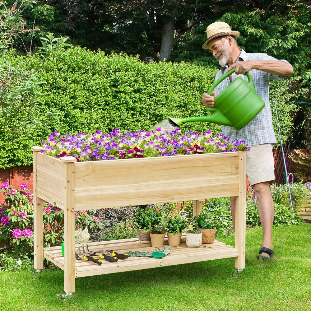 Raised Garden Bed on Wheels Planter Box with Drain Holes