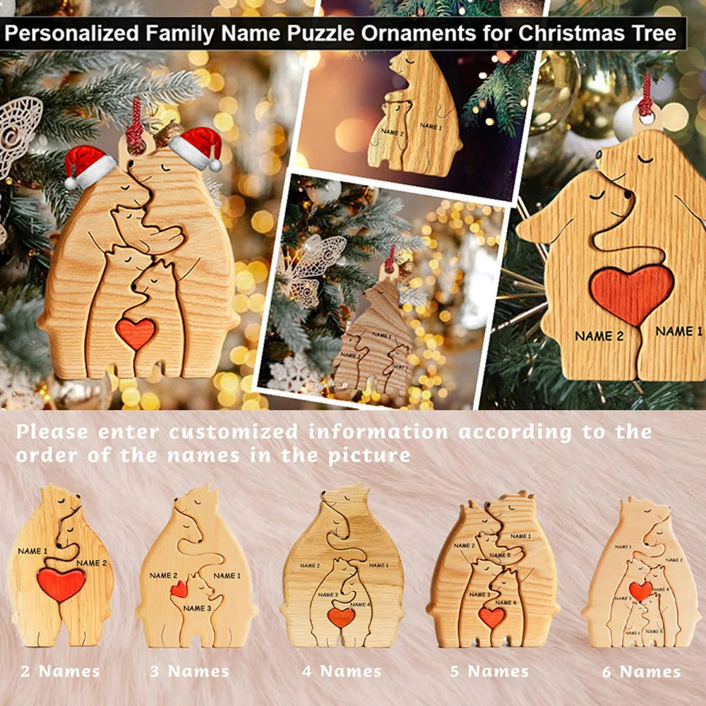 Dropshipping Bear Family Wooden Puzzle Free Engraving Name