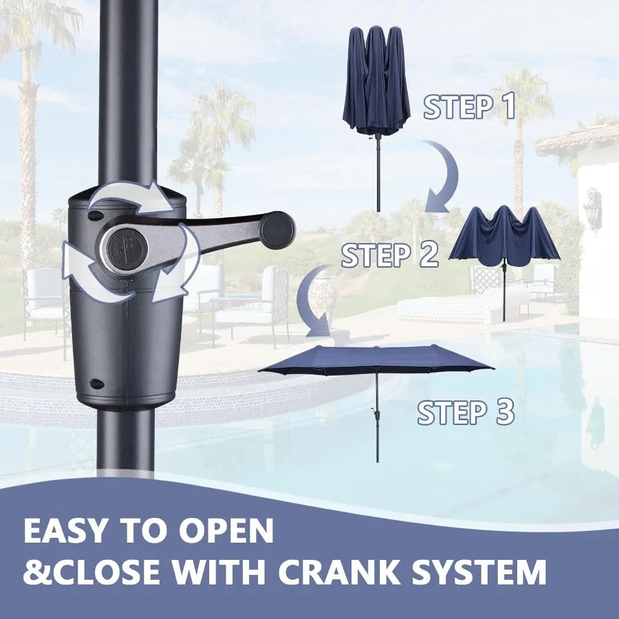 13Ft Large Patio Umbrella with Base Outdoor DoubleSided Market Extra Large Table Umbrella Easy Crank for Yard Poolside Deck Nav