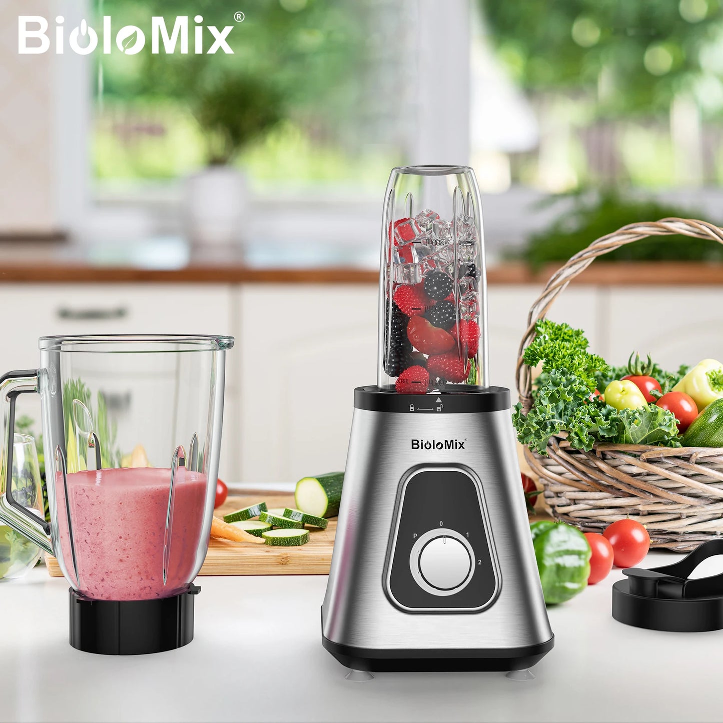 BioloMix 1300W Smoothie Blender For Frozen Fruit Drinks