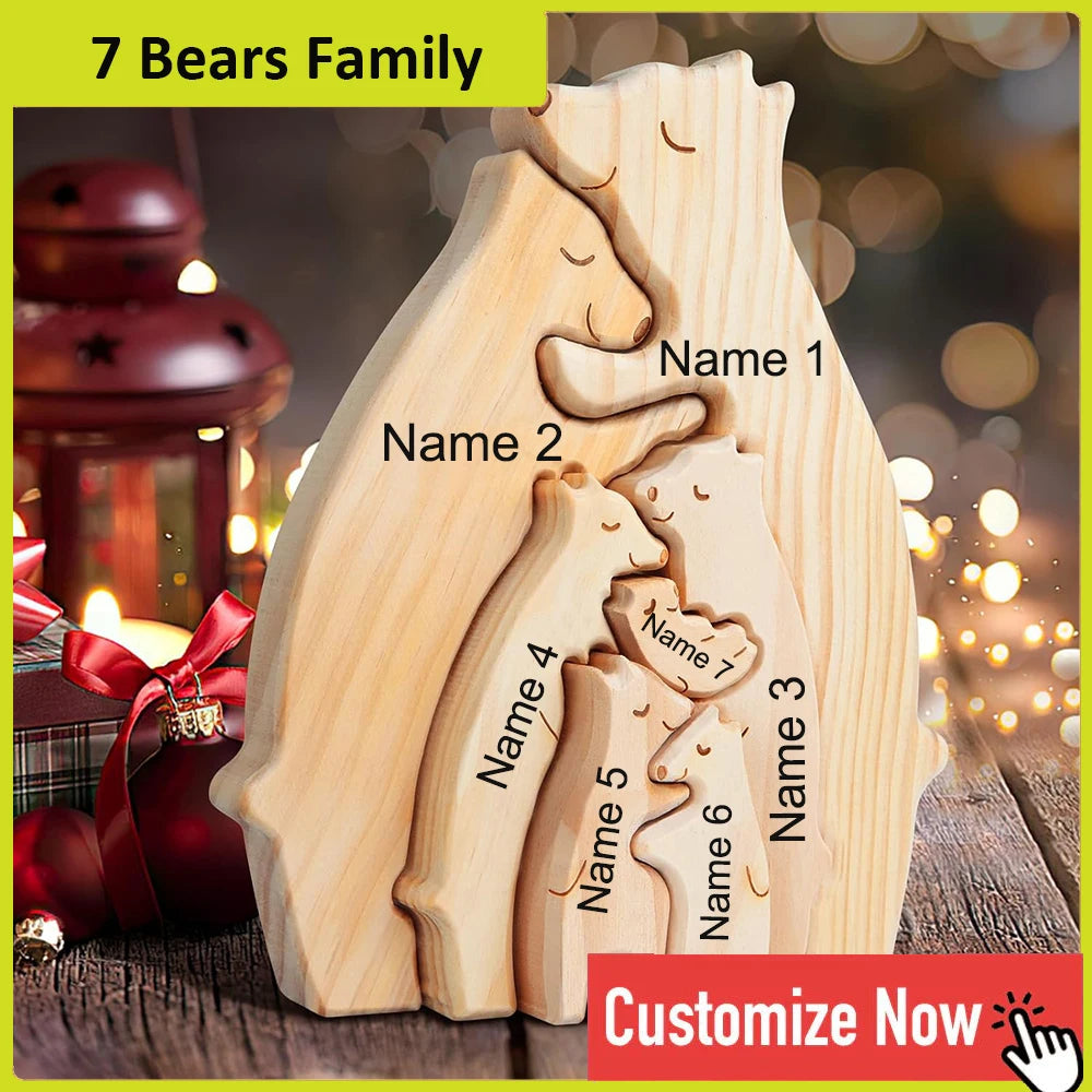 Dropshipping Bear Family Wooden Puzzle Free Engraving Name