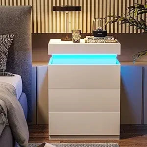 ANGDUO Nightstand With Charging Station And LED Lights