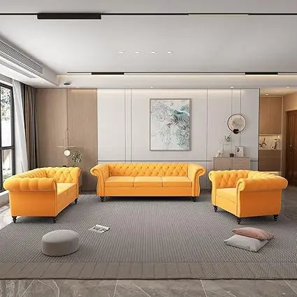 DAFIFY Velvet Chesterfield Living Room Set Sofa Loveseat