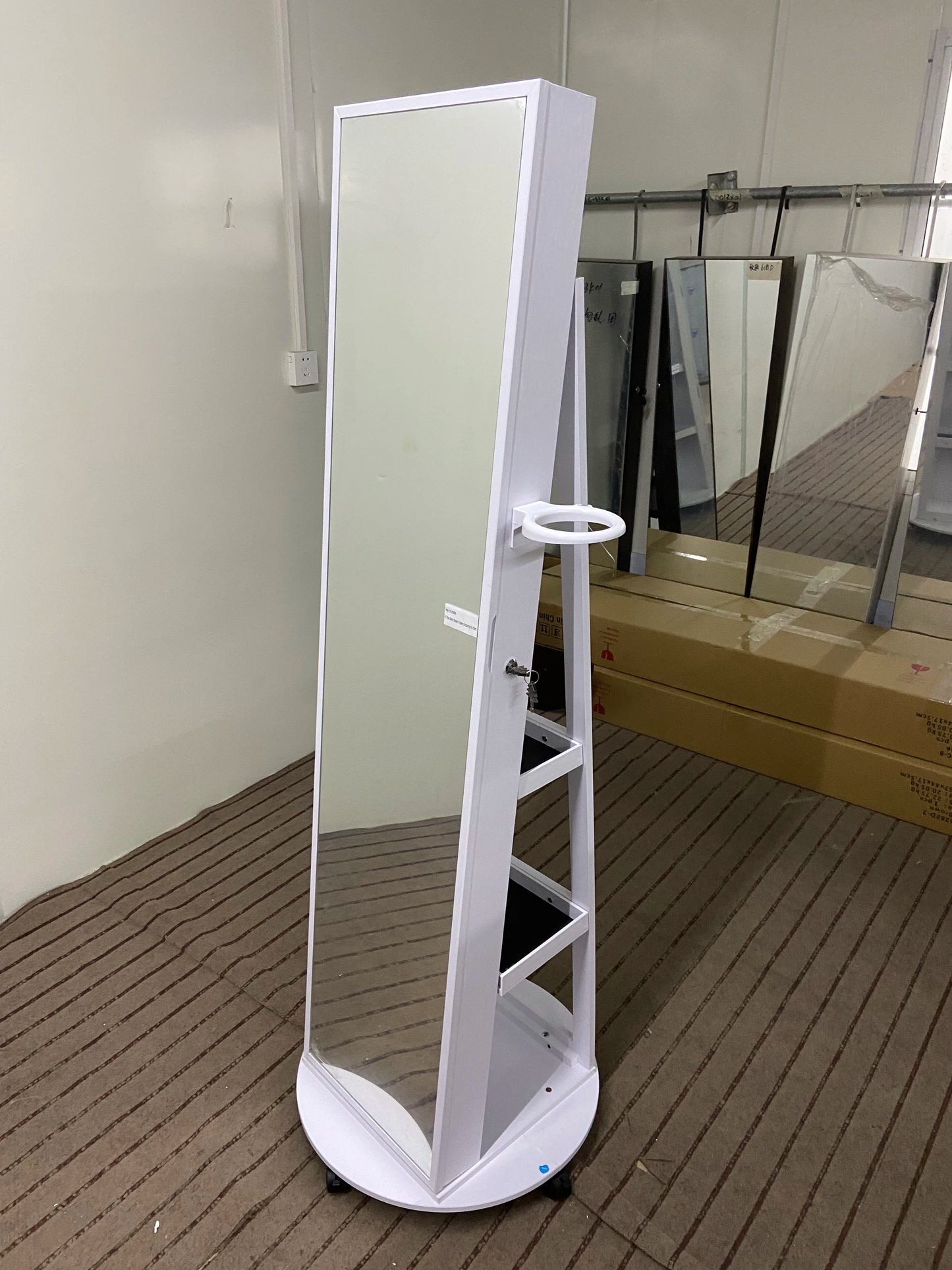 Full Length Mirror with Jewelry Storage, 360° Rotating Jewelry Armoire Organizer with Lights, Lockable Mirror Jewelry Cabinet