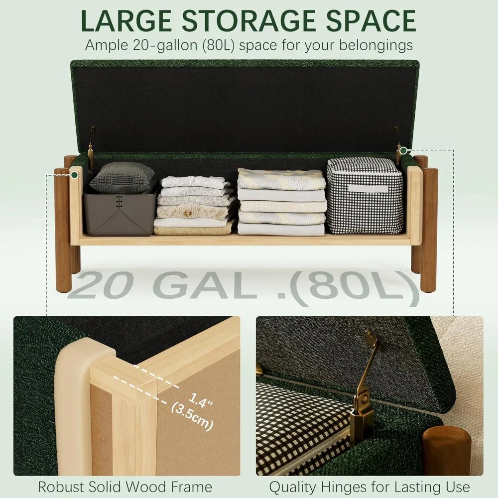 HUANZHUANG Modern Storage Bench With Walnut Legs Ottoman