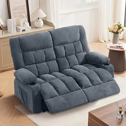 Recliner Loveseat With Cup Holders And Side Pocket