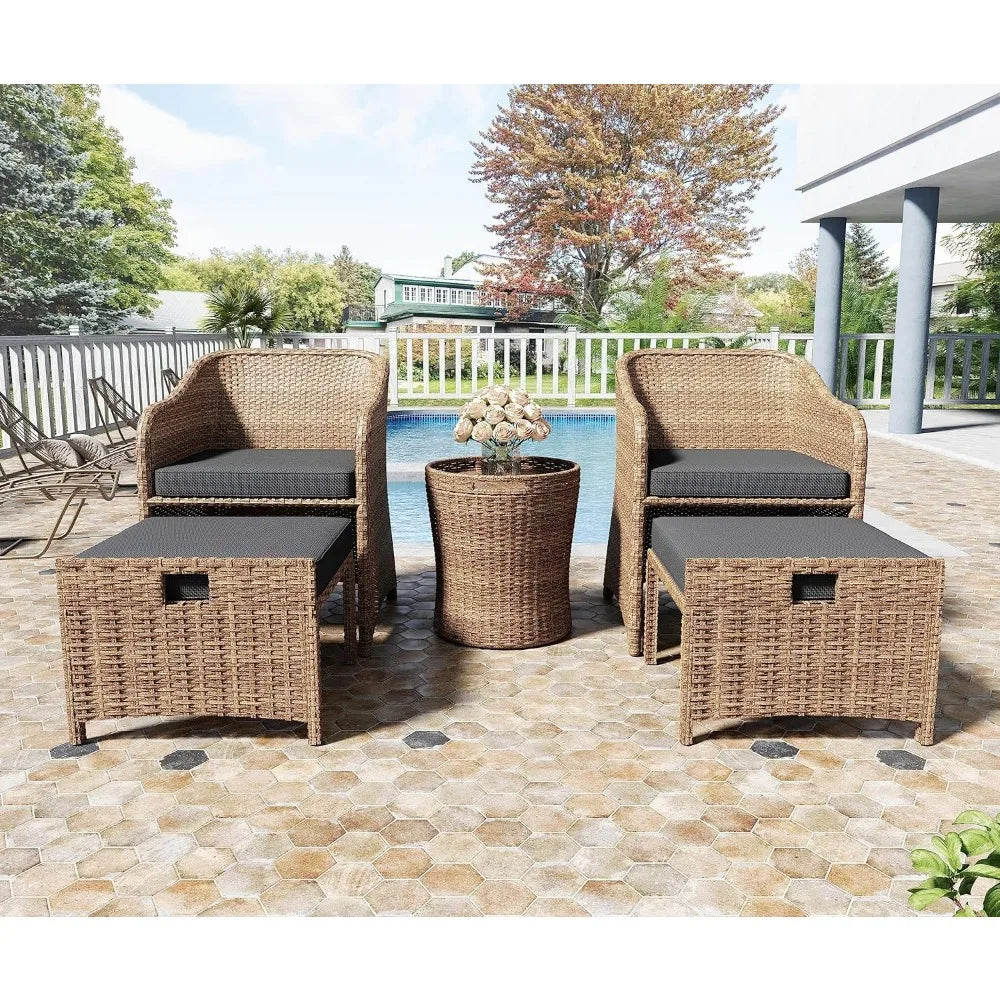 Outdoor Patio Wicker 5 Piece Set No Assembly Required