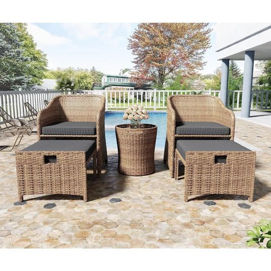 Outdoor Patio Wicker 5 Piece Set No Assembly Required