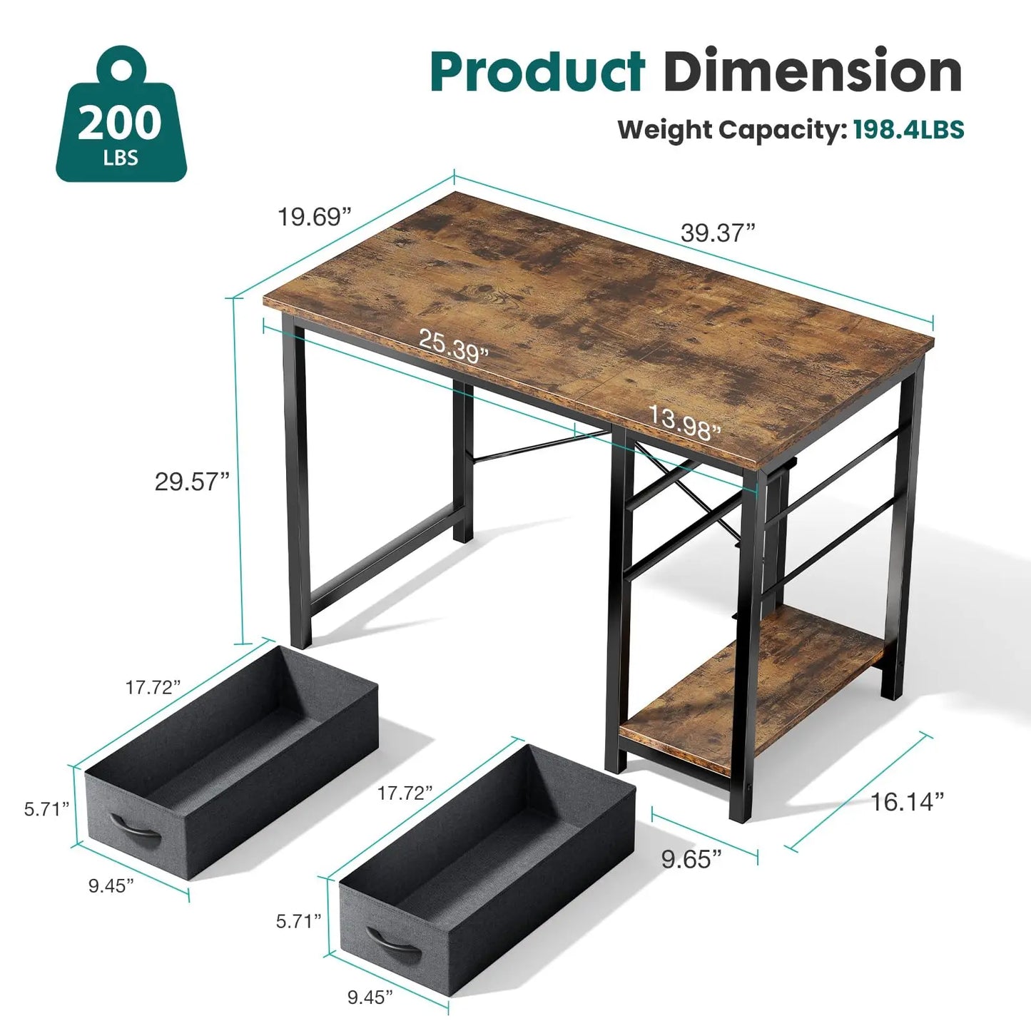 JHK 47 Inch Computer Desk With 2 Drawers For Study Office Gaming Wood Table Modern Work Desk