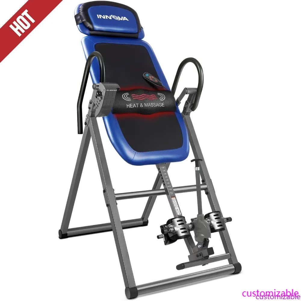 Customizable-INNOVA HEALTH AND FITNESS ITM4800 Advanced Heat And Massage Inversion Table,Black/ Blue / Gray