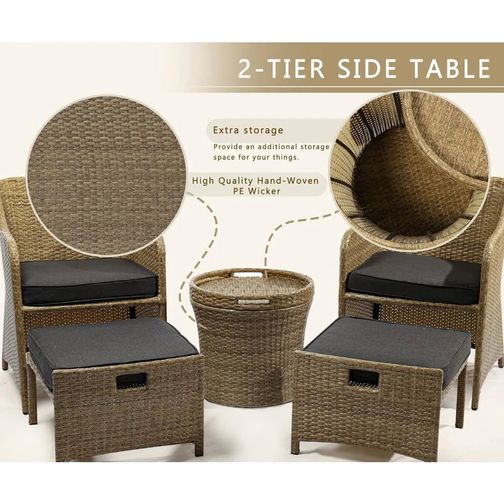 Outdoor Patio Wicker 5 Piece Set No Assembly Required