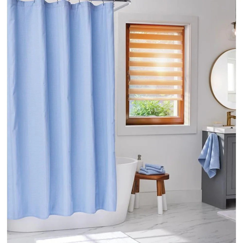 Stylish Cotton Waffle Stripe Shower Curtain 72x72 Durable Reinforced Buttonholes Machine Washable Bathroom Decor Elegant Texture