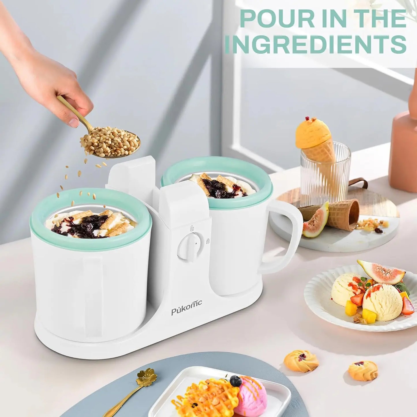 Home Ice Cream Maker With Two Bowls For Countertop Use