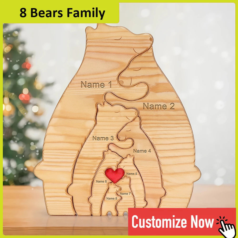 Dropshipping Bear Family Wooden Puzzle Free Engraving Name