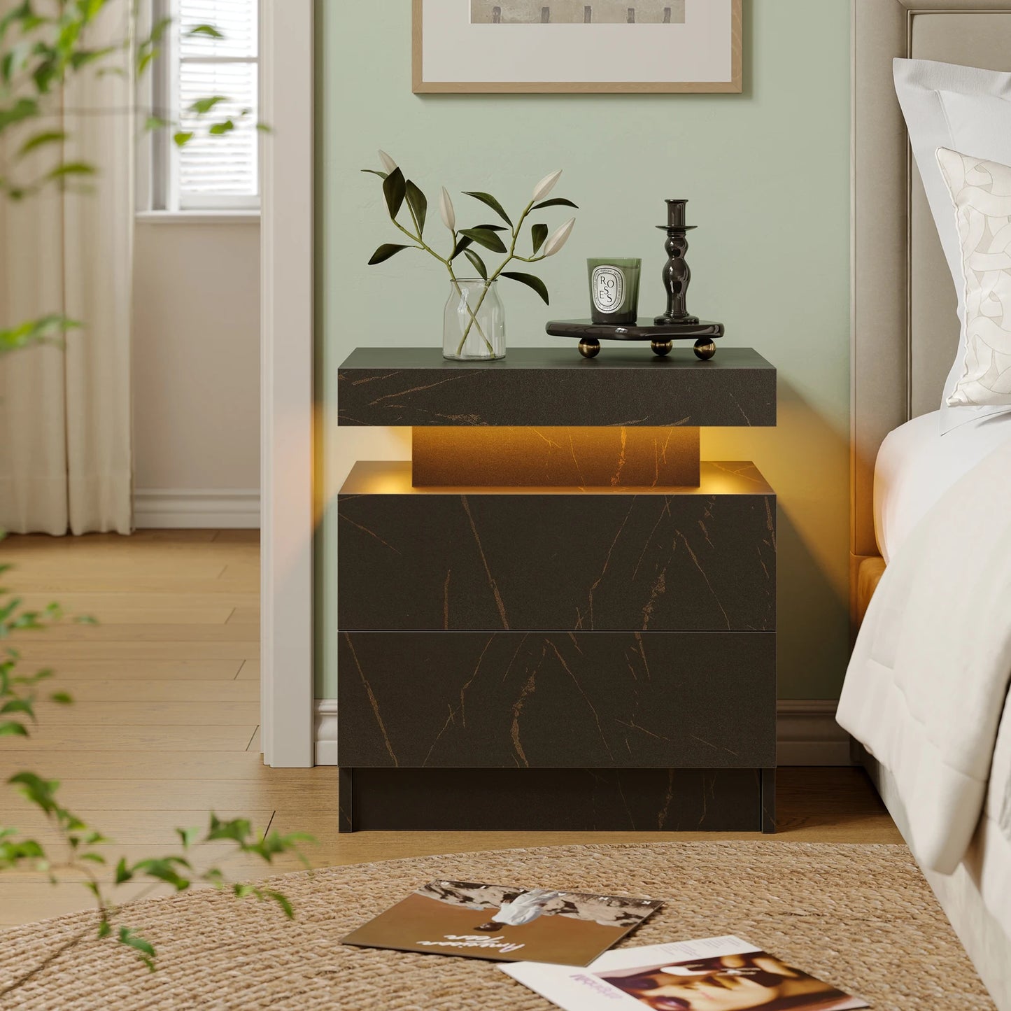 Cubehom LED Nightstands With 2 Drawers And RGB Lighting