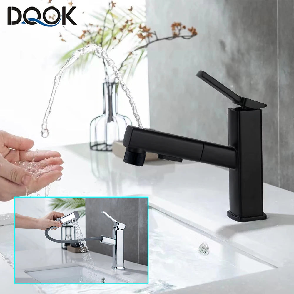 DQOK Pullout Basin Faucet Modern Washbasin Mixer Hot Cold