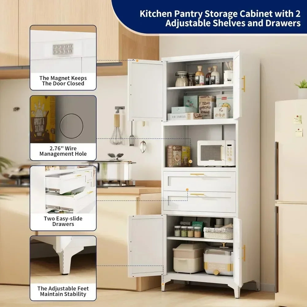 Guangbai Kitchen Pantry Cabinet With 2 Drawers And Shelves
