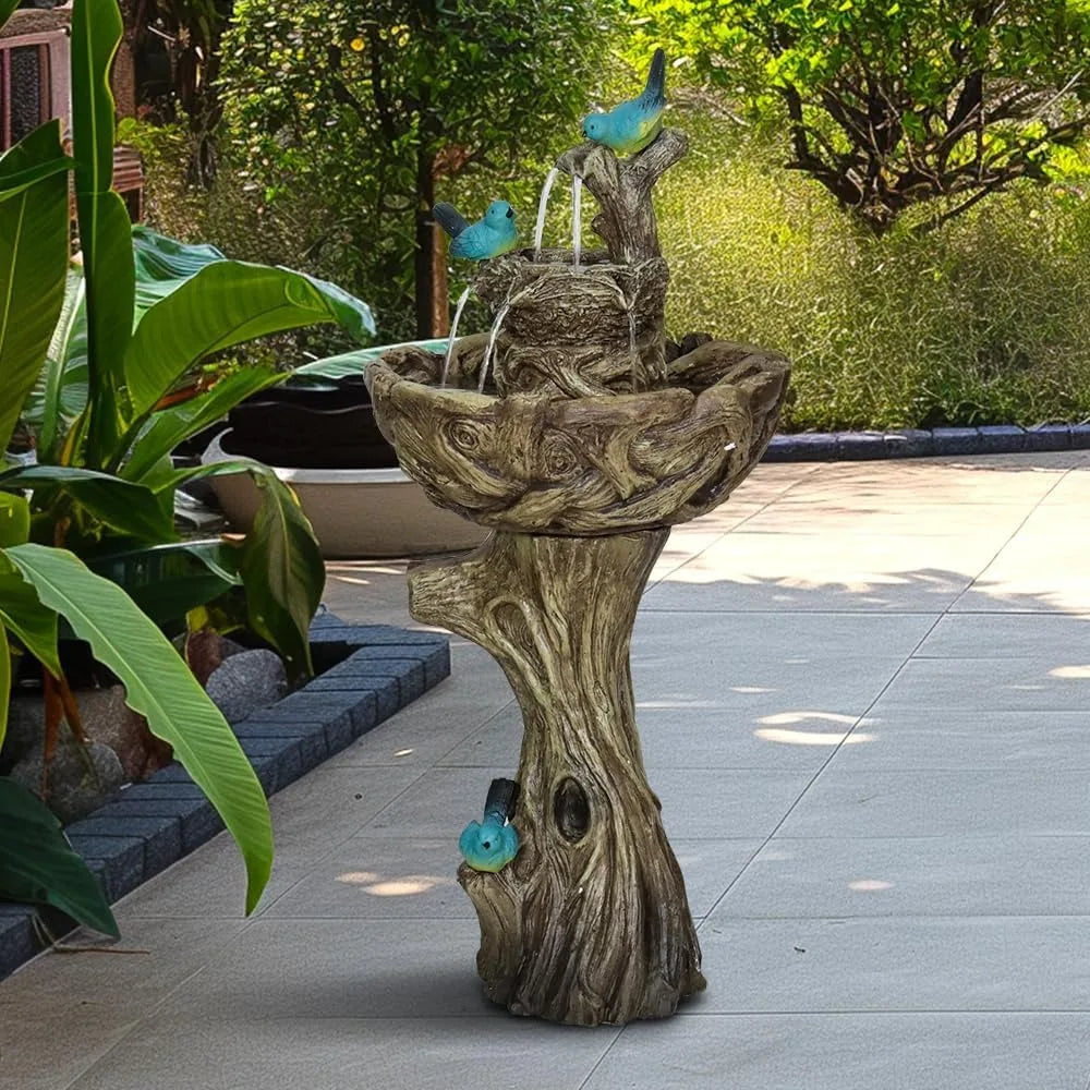3 Tier Water Fountain for Outdoor - 35.4" H Freestanding Fountains with Bird Decor for Patio, Yard, Garden, Backyard, Deck - Tru