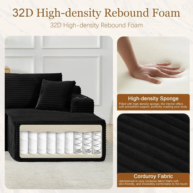 U Shaped Modular Sleeper Sofa Storage Pockets And Cup Holders