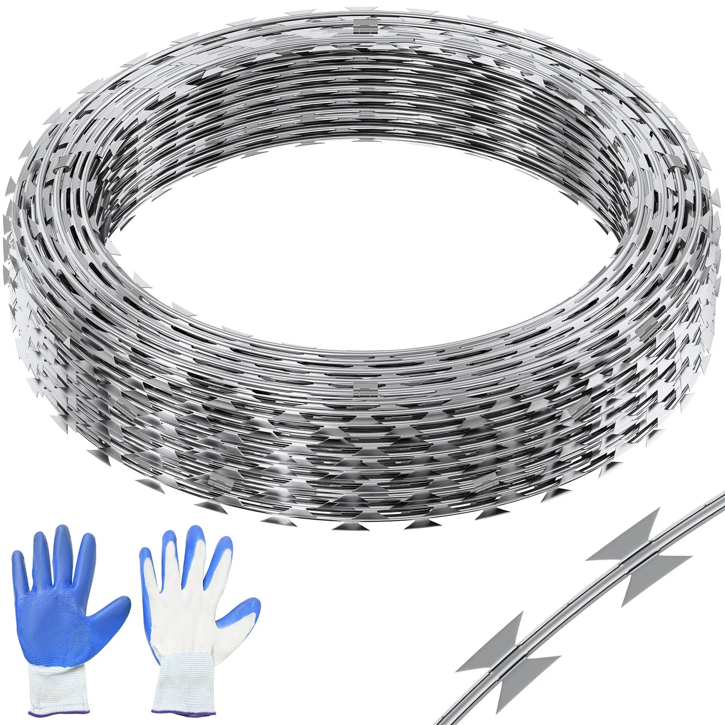 SucceBuy Galvanized Double Spiral Barbed Wire Fence Rolls for Garden