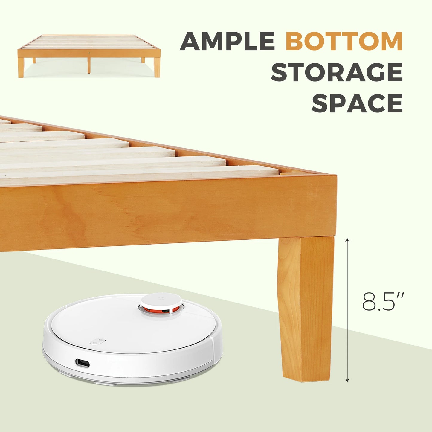 JHK Solid Wood Bed Frame With Slats And Easy Assembly