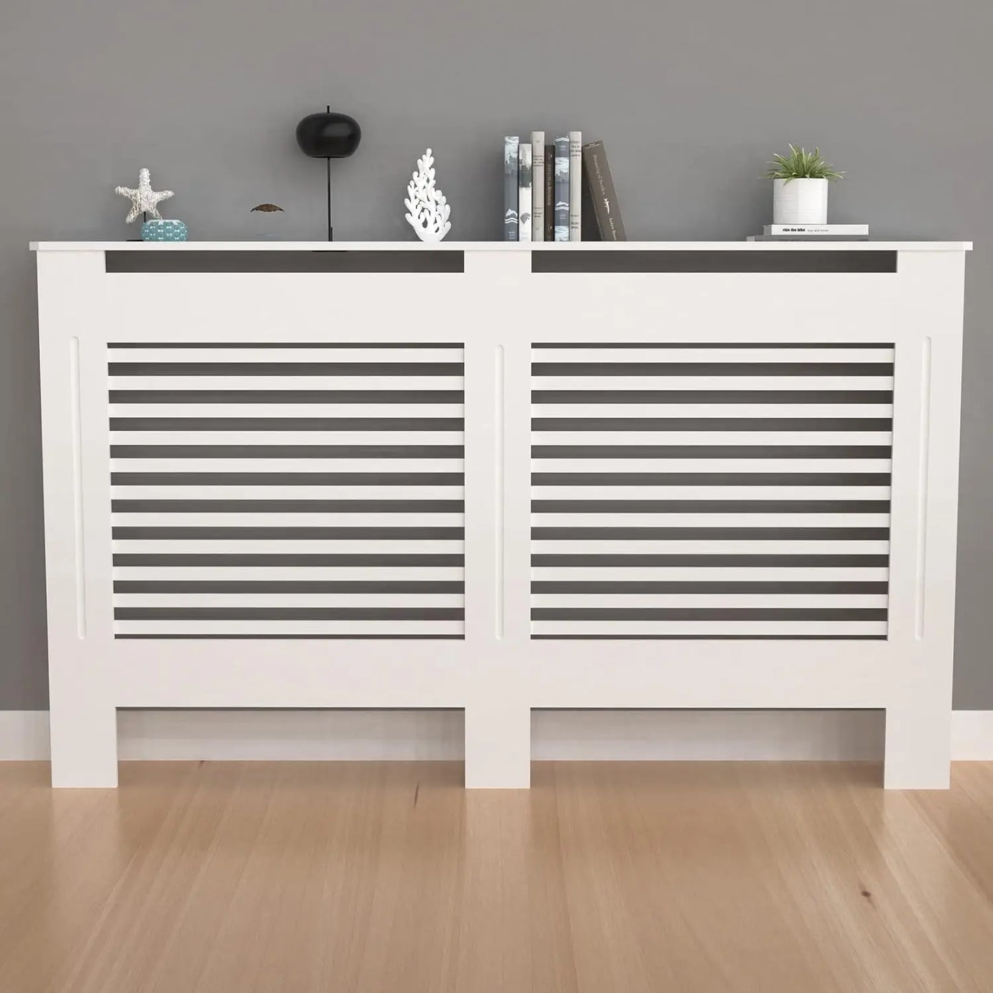 Wisfor Wood Radiator Cover Modern Tall Shelf Wide Slats