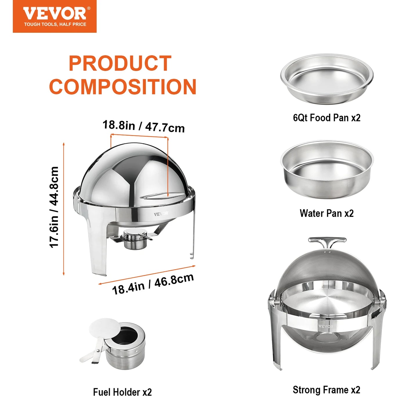 Succebuy Roll Top Chafing Dish Buffet Set 2 Pack Stainless
