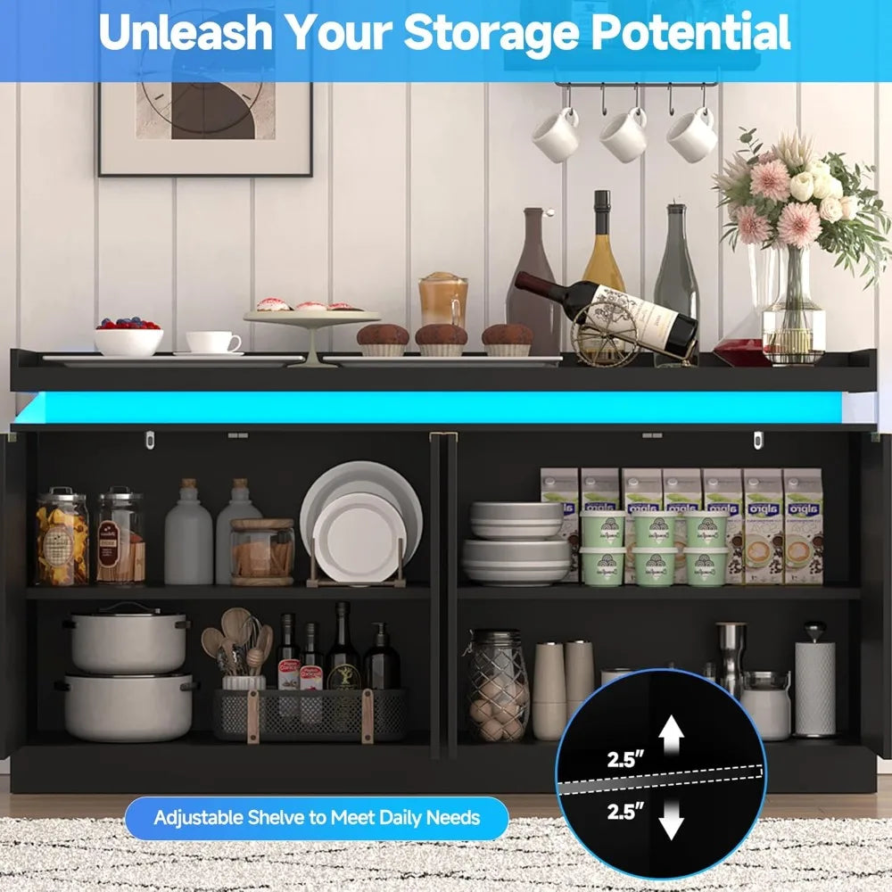 MKDK Buffet Sideboard With Storage And Power Outlets LED