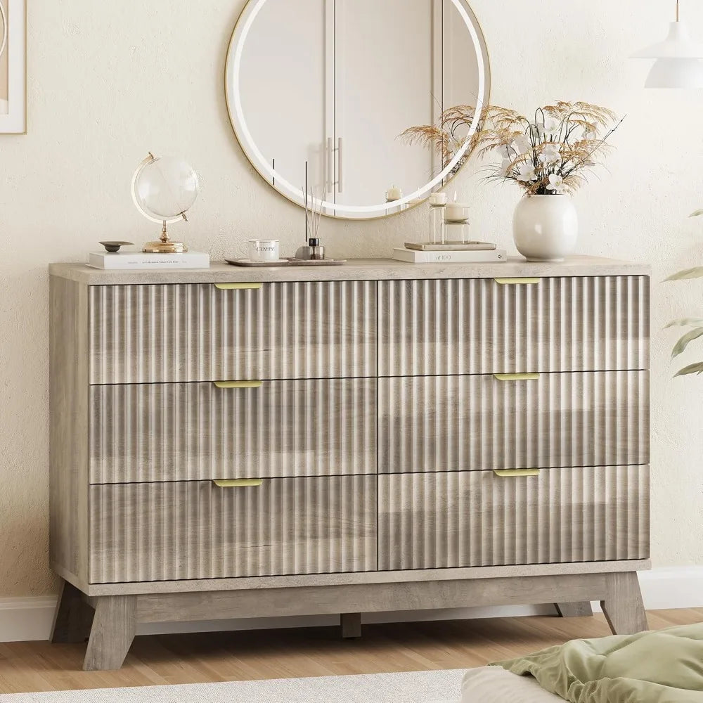 Fluted Dresser With Drawers Modern Wood Chest TV Stand