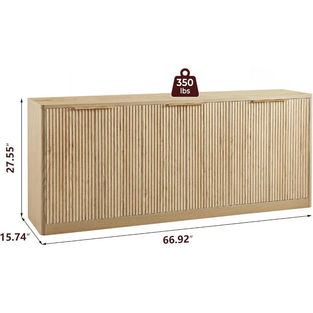 Guangbai Fluted Oak Sideboard Buffet Cabinet With Six Doors