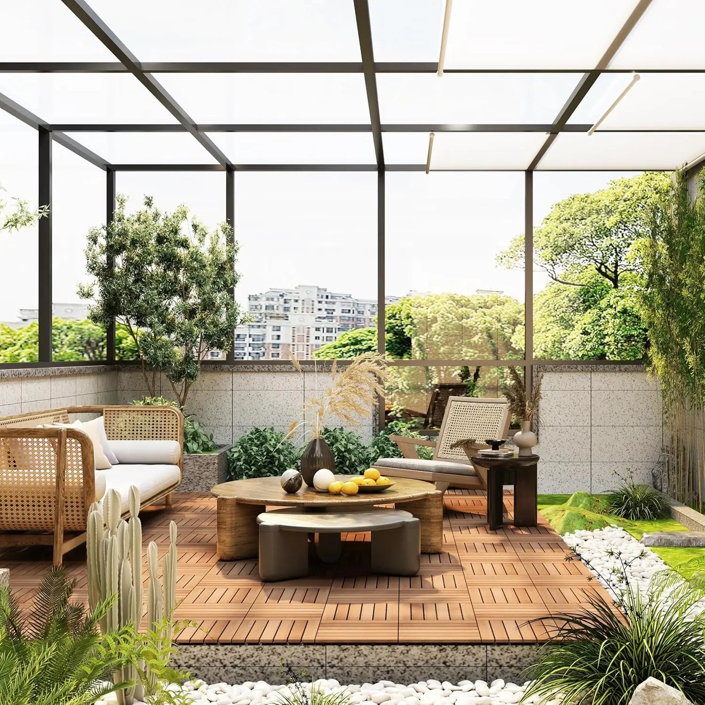 54 PCS Solid Acacia Wood Interlocking Patio Deck Tiles - 12" x 12" Indoor Outdoor Waterproof Flooring Tiles for Balcony,Backyard