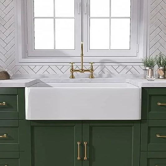 30-inch Fireclay Apron Front Single Bowl Kitchen Sink Luxury Spacious Deep Basin Farmhouse Sink with Efficient Drainage Easy