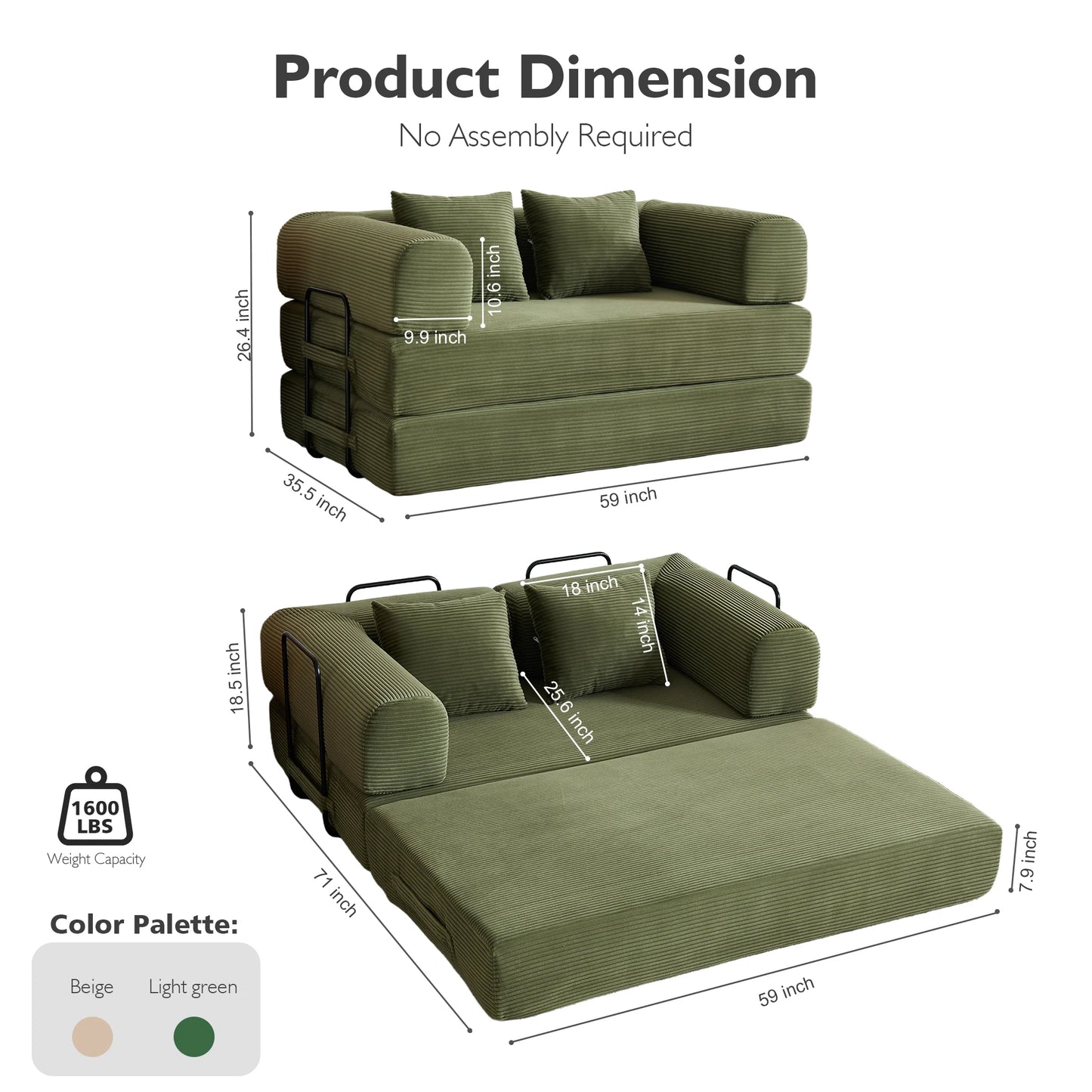 Cloud Boneless 4in1 Convertible Floor Sofa Bed Velvet Futon Daybed