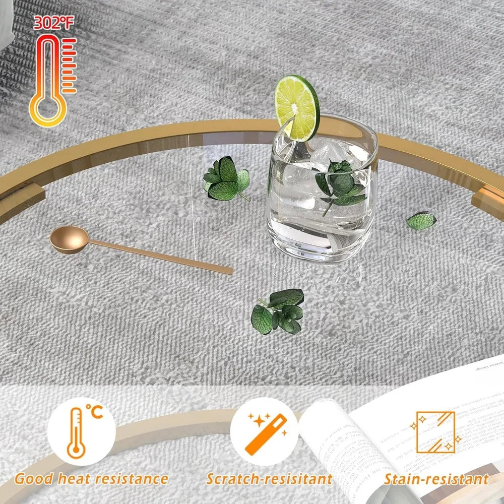 Round Glass Coffee Table With Metal Frame For Living Room