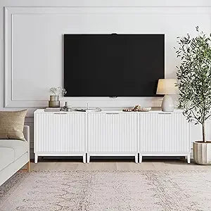 Contemporary Fluted Accent Cabinet with Doors and Adjustable Shelves, Wooden Coffee Bar Table for Living, Dining, and Kitchen Sp