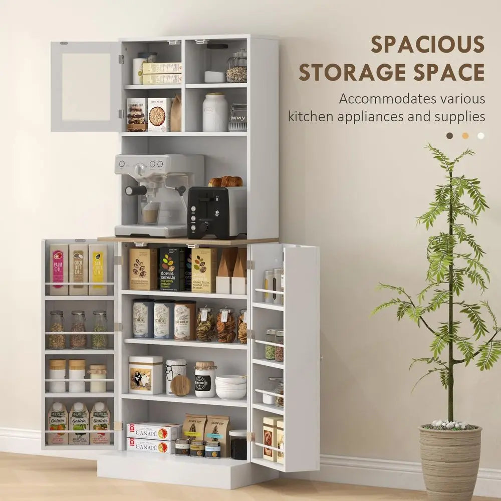 Kitchen Pantry Cabinet With Microwave Shelf And Glass Doors