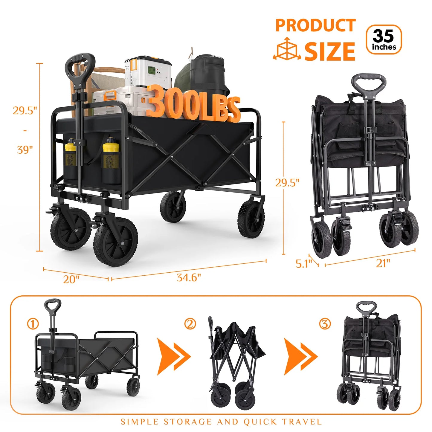 JHK Outdoor Foldable Large Capacity Garden Cart Wagon