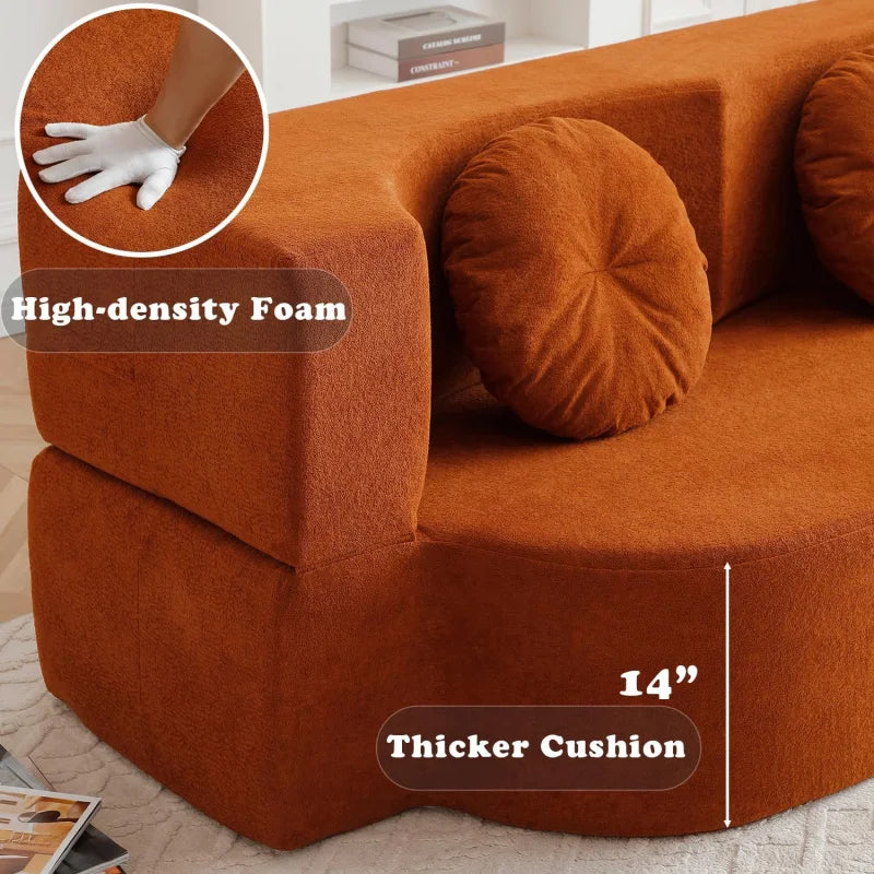 (UUX)76" Convertible Futon Bed, Boneless Sleeper Sofa Couch with 2/Pillows Teddy Fabric, 2-in-1 Comfy Floor & Foldable L UQ