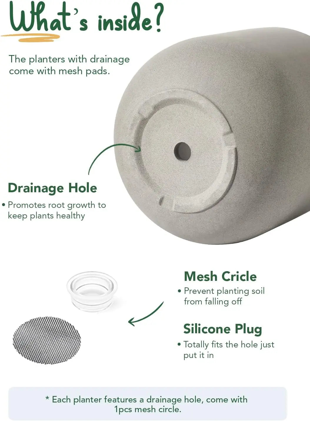 Porcelain Plant Pot With Drainage Hole And Rubber Plug