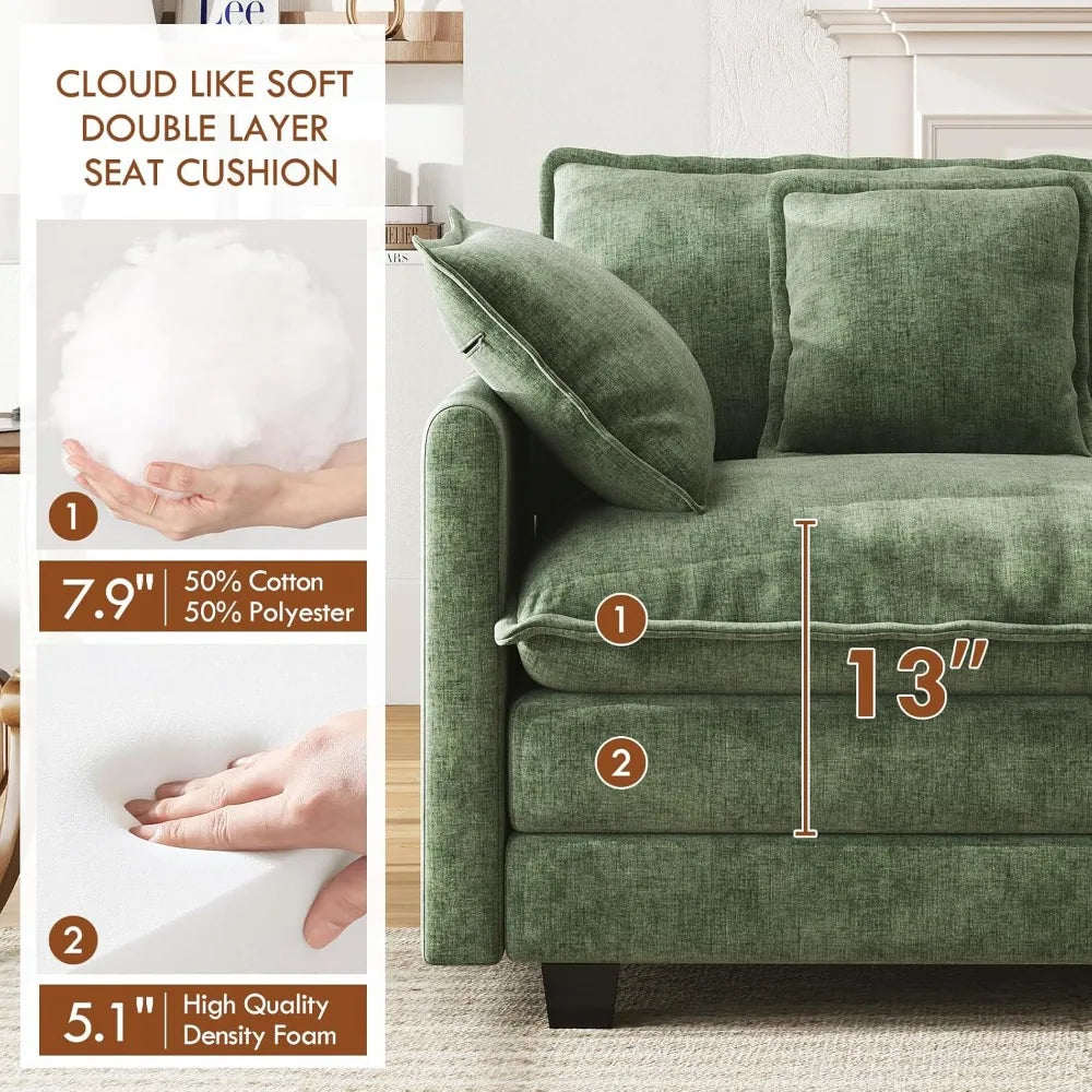 U Shape Modular Sectional Chenille Sofa With Two Movable Ottomans