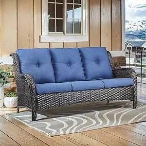 75Inch Outdoor Wicker Sofa - Standard 3 Seater with High Backrest, All Weather Rattan Patio Furniture for Balcony, Deck, Backyar