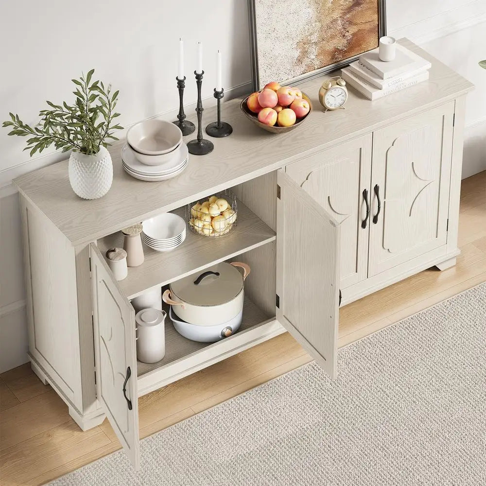Buffet Cabinet With Storage Sideboard, 4 Carved Doors, Modern Credenza