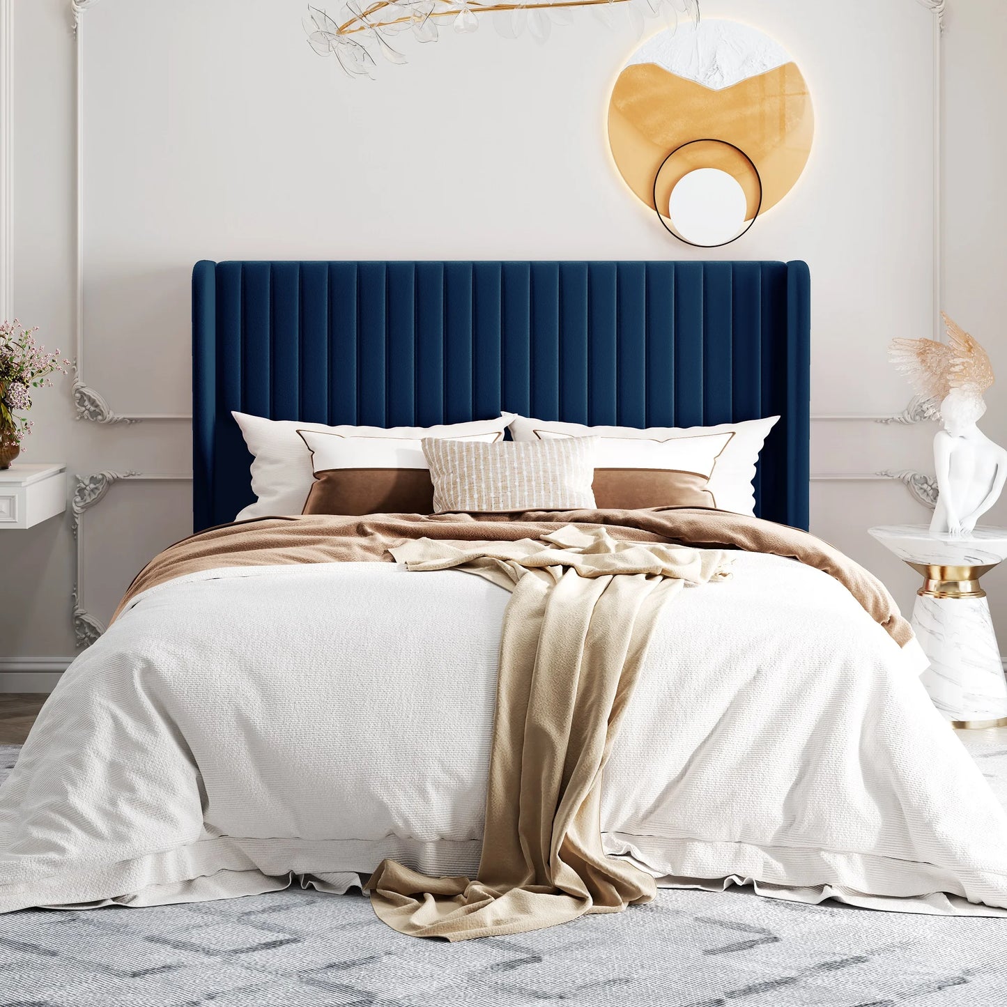 HOOMIC Velvet Upholstered Bed Frame With Wingback Headboard