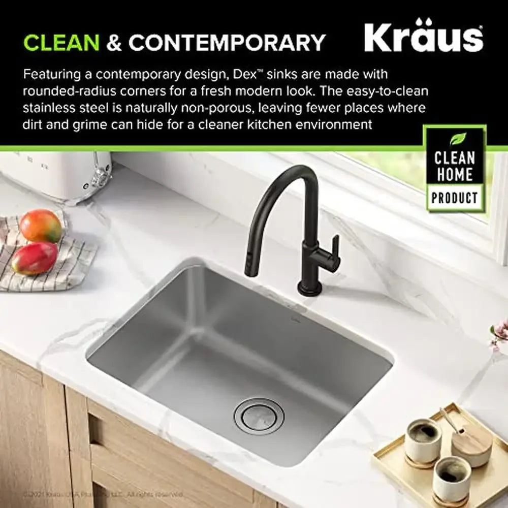 25" Undermount Stainless Steel Sink Clean & Contemporary Design Heavy-Duty Construction Spacious Single Bowl Dex Series by